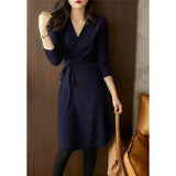 New V-Necked Knitted Dress In Autumn/Winter 2025 Women's French Retro-Dressed Long Skirts With High Waists HZ0108