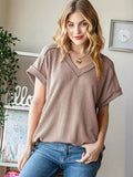 2025 Tiktok Casual Pit Strips Knitted Loose V-Neck Short-Sleeved T-Shirt HZ0108