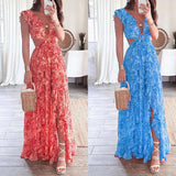 2025 Spring Dress Women's Vacation Sexy Sleeveless Print V-Necked Open-Loaf Leaf Leaf Leaf Leaf Leaf Dress HZ0108