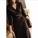 New V-Necked Knitted Dress In Autumn/Winter 2025 Women's French Retro-Dressed Long Skirts With High Waists HZ0108