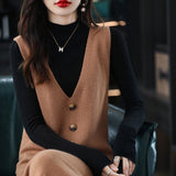 2025 Spring And Autumn V-Neck Dress Women's Vest Vest Knitted Long Sweater Bottom Sweater Skirt Sleeveless HZ0108
