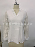 Autumn Fashion New Lady Splicing Chiffon Long-Sleeved Solid Color Shirt HZ0108