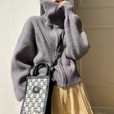 Autumn And Winter New High-End Knitted Open Shirt Lazy Wind High-Collar Loose Thin Sweater Women's Coat HZ0108