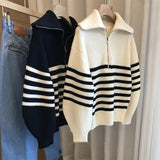 Clip Half-Open Zipper Bumpy Striped Sweater Women Winter New Lazy Wind In The Knitted Ocean Gas Bottom Shirt HZ0108