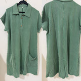 2025 Summer New Collar Button Loose Pocket Short Sleeve Jumpsuit HZ0108