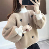Women's Sweater Women's Autumn And Winter 2025 Loose Lazy Half-High Collar Hooded Thick Knitted Bottom Shirt Top HZ0108