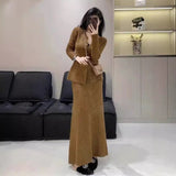 Korean Version Of Autumn And Winter New Square Long Sleeves Of Sleeves Fashion Sweater + High Waist Tight Half-Dress Knitted Two Sets Of Women HZ0108