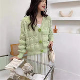 Lazy Wind Sweater Korean Version Of Autumn And Winter New Three-Dimensional Flowers Small Fragrant Knitted Open Shirt Wearing French Women's Coat HZ0108