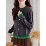 Design Sense Of The Color Collar Knitted Cardigan 2025 Spring And Autumn French Style Color Show Thin Women's Clothing Two HZ0108