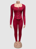 In The Autumn Of 2025, The New Women's Hottie Is Tied To The Long-Sleeved Trousers Solid Color Repair Two Sets. HZ0108