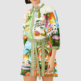 2025 New Casual Fashion Print Shirt Cardigan Temperament Dress HZ0108
