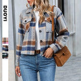 2025 Autumn And Winter New Fashion Casual Pocket Lattice Lady Hairy Short Coat HZ0108