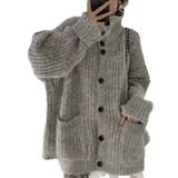 Korean Wearing A Lazy Wind Collar Sweater Autumn And Winter Women's High Sense Of Loose Soft Knitted Knitted Jacket Coat HZ0108