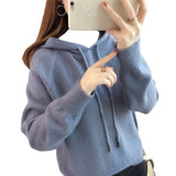 Korean Version Of The New 2025 Solid Color Loose Hooded Knitted Knitted Long-Sleeved Top Coat Sweater Ladies Knitting College Style HZ0108