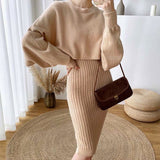 Autumn And Winter Korean Version Of Lazy Sweater Women Loose Chic Hoodie Top Two Sets Of Knitted Sling Vest Dress HZ0108