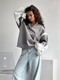 Vintage Semi-Zip Collared Jacket Trendy Street Pop Letter Print Bumping Sports Sweater Women Autumn HZ0108