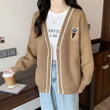 Crash V-Neck Embroidered Bear Knitted Cardigan Women's Autumn And Winter New College Style Loose Lazy Sweater Jacket HZ0108