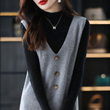 2025 Spring And Autumn V-Neck Dress Women's Vest Vest Knitted Long Sweater Bottom Sweater Skirt Sleeveless HZ0108