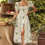 2025 Summer New Women's Collar Bubble Sleeve With Commute Sexy Floral Dress HZ0108