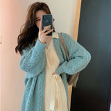 Autumn 2025 Women's New Long Knitted Cardigan Long Sleeve Lazi Sweater Coat Outside The Wind HZ0108