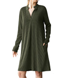 Autumn/Winter 2025 New Lady V-Neck Long Sleeves Loose Dress HZ0108