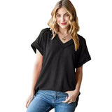 2025 Tiktok Casual Pit Strips Knitted Loose V-Neck Short-Sleeved T-Shirt HZ0108