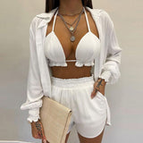 2025 Women's Sexy Three-Piece Spring Beach Fashion Shorts Set HZ0108
