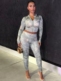 2025 New Fashion Print Long-Sleeved Umbilly Zip Open Shirt Trousers Two-Piece HZ0108
