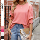 2025 Summer New Lady Loose Large Size Round Neck Solid Color To Take The Top HZ0108