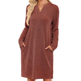 Autumn/Winter 2025 New Lady V-Neck Long Sleeves Loose Dress HZ0108