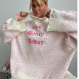 Crash Letters Loose Sweater Women's Clothing Autumn And Winter Outside Wearing Hollow Under The Collar Collar Top HZ0108