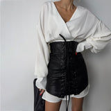 Tie Leather High-Rise Half-Dress Girl Pu Leather Retro Personality Tying Tice Bag Hip Skirt HZ0108