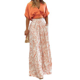 2026 Spring New Set Shirt Blouse V-Neck Fashion Print Wide Leg Trousers Fashion Set HZ0108