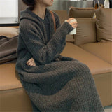 Mid-Winter 2025 Women's Hooded Long Knee Dress Fashion Simple Inside And Outside Wearing Lazy Knitted Dress HZ0108