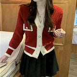 Small Fragrant Knitted Sweater Women 2025 Spring And Autumn New Hit-Colored Cardigan Jacket Casual Temperament V Collar Blouse Tide HZ0108