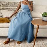 Spring 2025 Dress Women's Elegant Back Sexy V Collar High-Waist Fashion Sleeveless Sling Dress HZ0108