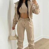 2025 Women's Clothing Fashion Casual Plus Velvet Hoodie Three-Piece Set Women's Winter HZ0108