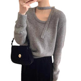 Solid Color Design Feeling Hanging Neck With Low Round Collar Sweater Women In Autumn And Winter Small Man With Soft Knitted Knitted Shirt Woman HZ0108