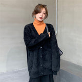 Imitating Sleeve Open Shirt Women Loose Korean Version Of 2025 Autumn And Winter Women's Clothing Lazy Wind Outside The Thin V-Neck Knitwear HZ0108