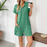 2025 Summer New Collar Button Loose Pocket Short Sleeve Jumpsuit HZ0108