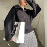 Autumn And Winter New High-End Knitted Open Shirt Lazy Wind High-Collar Loose Thin Sweater Women's Coat HZ0108