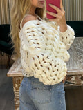 2025 New Women's Fashion High-End Feel Hollow Knitted Open Shirt HZ0108