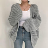 Women's Coarse Knit Sweater Women's Autumn And Winter Coat Women's Lantern Sleeve Knitted Cardigan Pure Color Lanterns HZ0108