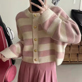 Soft Glutinous Bumpy Stripe Short Knitted Autumn And Winter French Style Languid Loose Outer Sweater Coat HZ0108