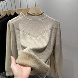 Autumn And Winter New Half-High Collar Bottom Shirt Women With Velvet Thick Sweater Women's One Knitted Shirt HZ0108