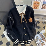 Korean Version Of The Bear Sweater Cardigan Women's Coat 2025 Autumn And Winter New Wear Rope Lazy Pocket Knitting Outside The Coat HZ0108