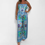 Spring 2025 New Sexy Fashion Print Sling Temperament With Loose Lady Trousers Set HZ0108