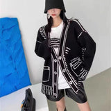 Sweater Women's Fall/Winter 2025 Women's Black And White Cuum Painting Graffiti Loose Lazy Shirt Coat Knitted Top HZ0108