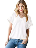 2025 Tiktok Casual Pit Strips Knitted Loose V-Neck Short-Sleeved T-Shirt HZ0108