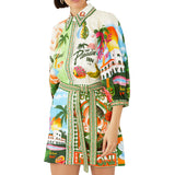 2025 New Casual Fashion Print Shirt Cardigan Temperament Dress HZ0108